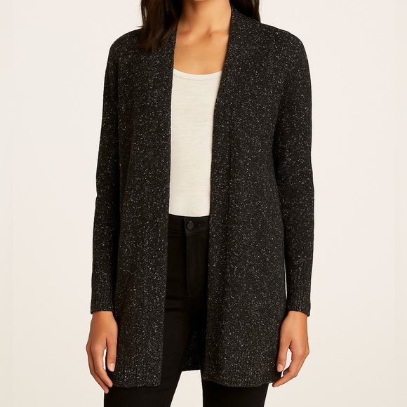 Eileen Fisher Women’s Black Cotton Linen Blend Cardigan Sweater Size Lg - Picture 1 of 12